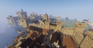 A medieval castle complete with its own interior town (Image via Minecraft Builders Inc.)